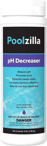 Poolzilla pH Decreaser (3 LBS) Prevent Scale and Cloudy Water, Sanitizer Efficiency