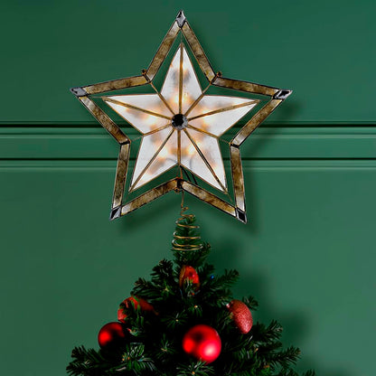 Kurt S. Adler Kurt Adler Light 10 5 Point Large Star with Smoke Capiz 2-Inch Thick Gold Paint Finish Treetop