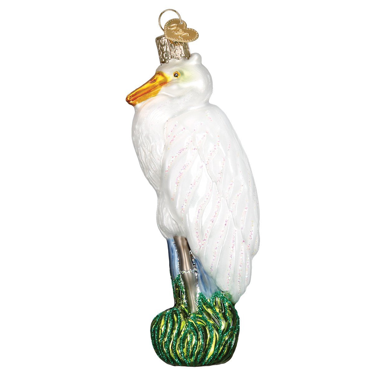 Old World Christmas Bird Watcher Collection Glass Blown Ornaments for Christmas Tree Egret, Great Egret 16116