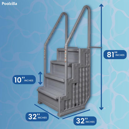 Poolzilla Premium Deck-Mounted Pool Ladder with Double Handrails - Gray - Fits 48"–54" Above Ground Pools