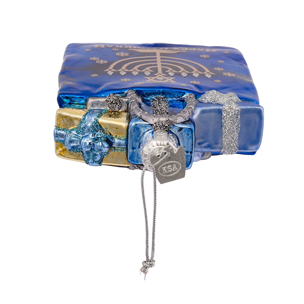 Kurt Adler 4" Noble Gems Happy Hanukkah Glass Gift Bag Ornament (NB1126)