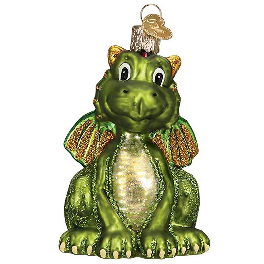 Old World Christmas Little Dragon Glass Blown Ornament for Christmas Tree, Handcrafted Holiday Decoration, Mythical Creatures Collection