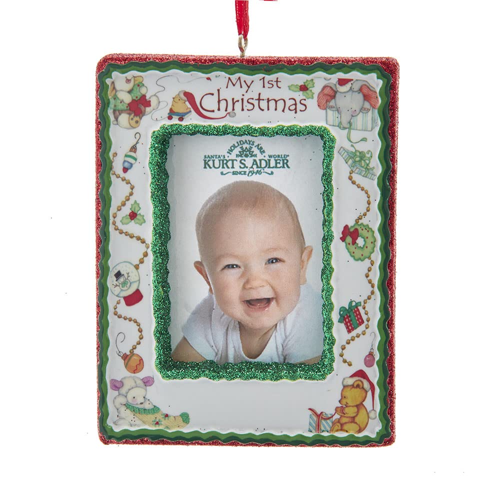 Kurt Adler My 1st Christmas Photo Frame Ornament, 4.25-inch, Multicolor