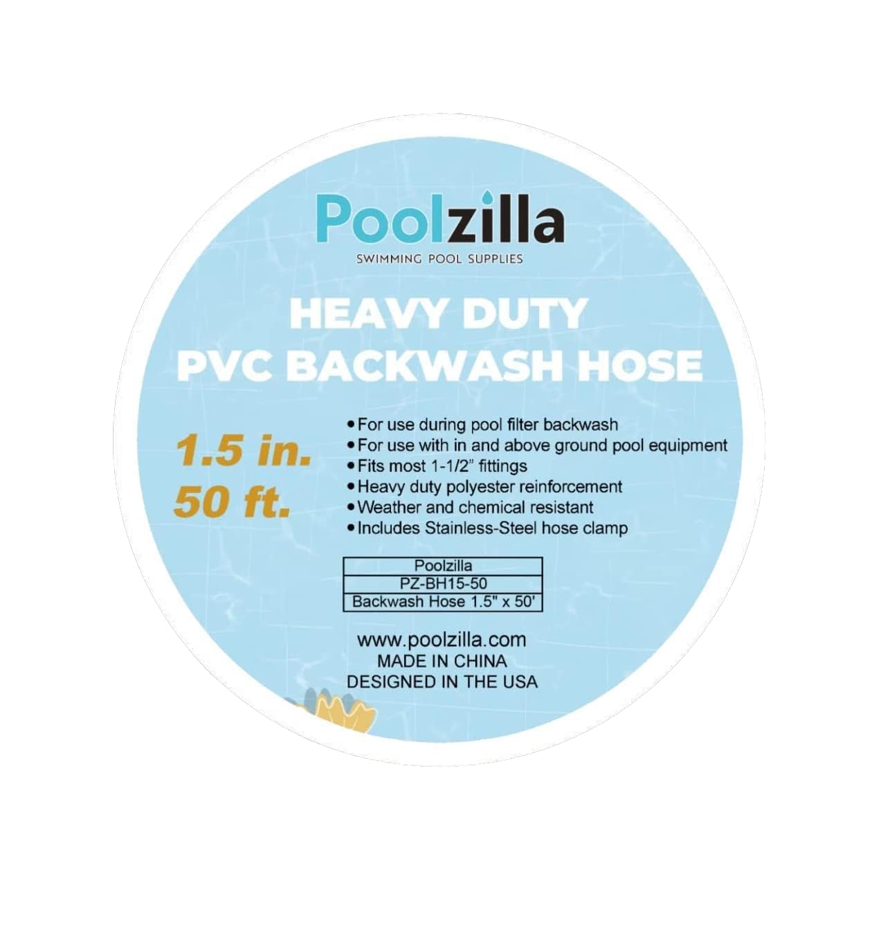 Poolzilla Heavy Duty Swimming Pool Backwash Hose | 1.5"x50' | Black | Includes Steel Clamp