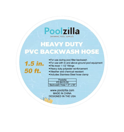 Poolzilla Heavy Duty Swimming Pool Backwash Hose | 1.5"x50' | Black | Includes Steel Clamp