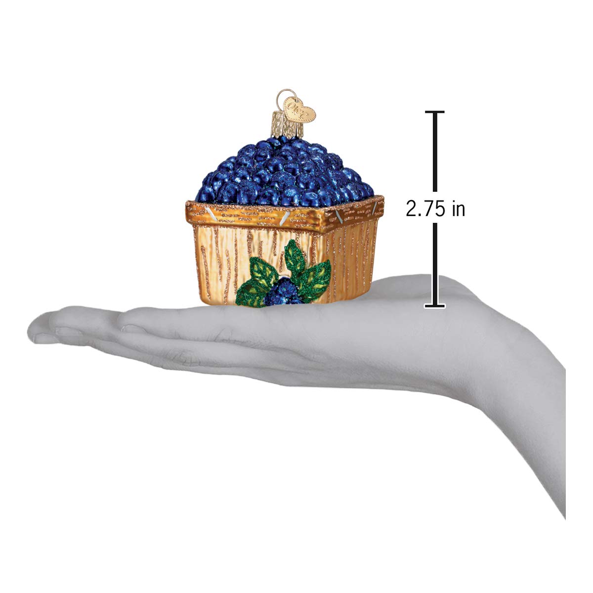 Old World Christmas Basket of Blueberries Glass Blown Ornament for Christmas Tree, Handcrafted Holiday Decoration, Fruit Collection