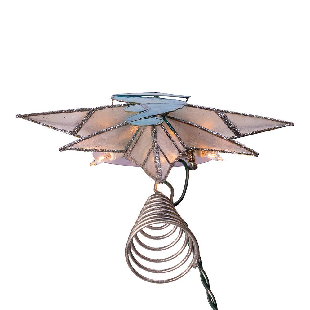 Kurt Adler 8-Point Illuminated Capiz Shell Bethlehem Star with Seahorse Treetop, 10 Incandescent Lights, 11.4"