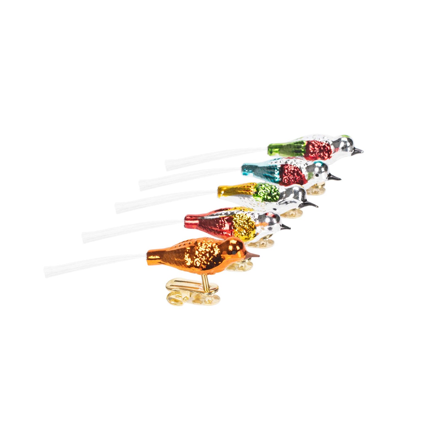 Kurt Adler Early Years Glass Clip-On Bird, 4.5-Inch, Set of 5 Ornaments, 5 Count