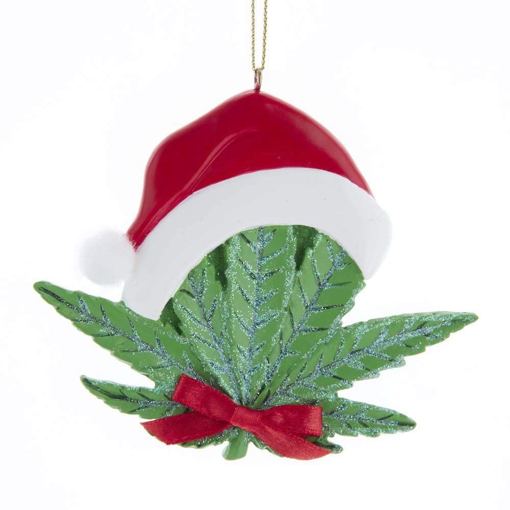 Kurt S. Adler Cannabis Leaf with Santa Hat Ornament , Plastic, A1948 New