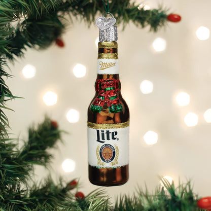 Old World Christmas Holiday Miller Lite Beer Bottle Glass Blown Ornament for Christmas Tree, Handcrafted Holiday Decoration, Beer Collection
