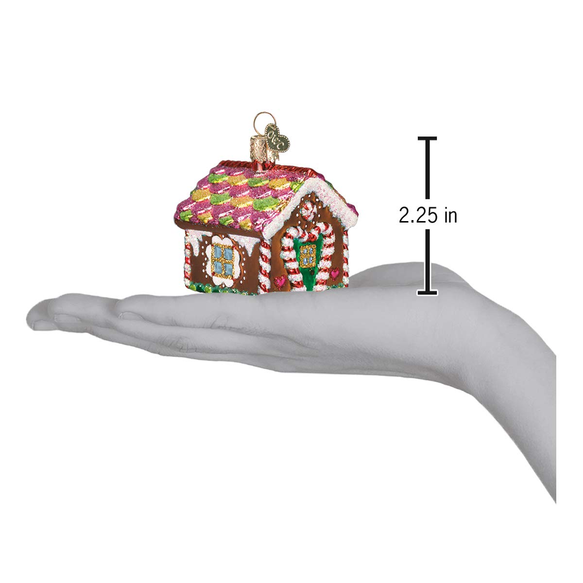 Old World Christmas Ornaments: Gingerbread Collection Glass Blown Ornaments for Christmas Tree, Gingerbread House, 20013, 2.25" x 2.25" x 2.25", Brown, Red, Green, White
