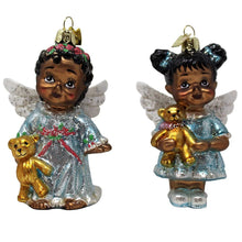 Kurt Adler Set of 2 Noble Gems 4" African American Angel Glass Christmas Ornament NB1507