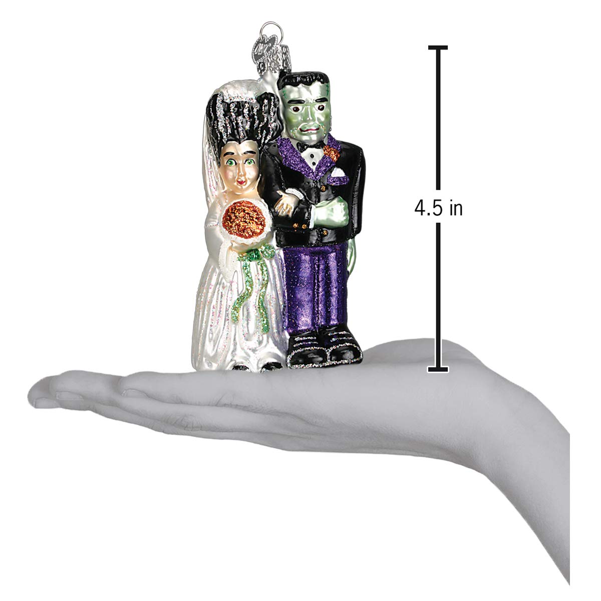 Old World Christmas Frankenstein & Bride Glass Blown Ornament for Christmas Tree, Handcrafted Holiday Decoration, Halloween Collection