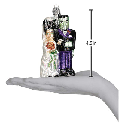 Old World Christmas Frankenstein & Bride Glass Blown Ornament for Christmas Tree, Handcrafted Holiday Decoration, Halloween Collection