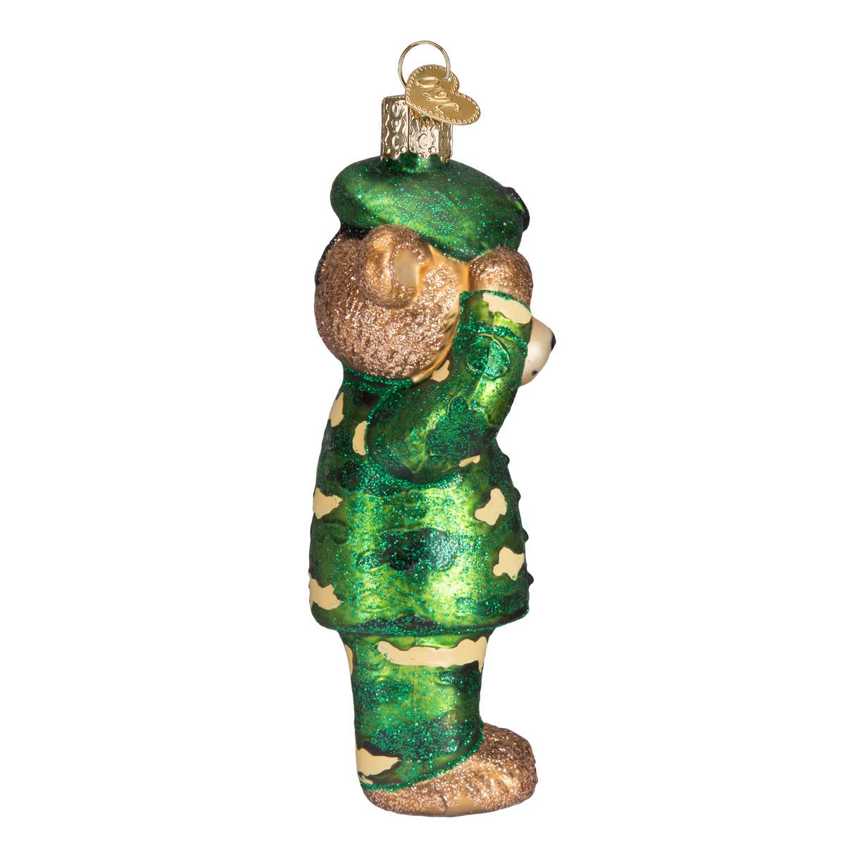 Old World Christmas Army Bear Glass Blown Ornament for Christmas Tree, Handcrafted Holiday Decoration, University Collection