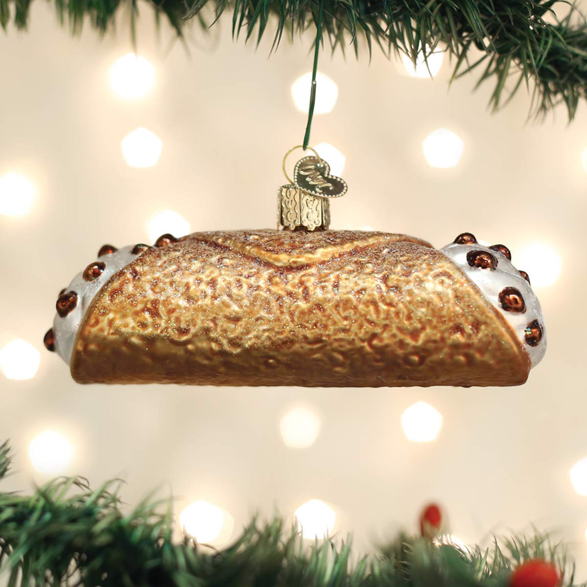 Old World Christmas Cannoli Glass Blown Ornament for Christmas Tree, Handcrafted Holiday Decoration, Dessert Collection
