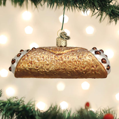 Old World Christmas Cannoli Glass Blown Ornament for Christmas Tree, Handcrafted Holiday Decoration, Dessert Collection