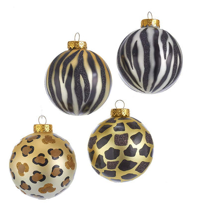 Kurt S. Adler Kurt Adler 80MM Gold, Silver and Black Animal Glass Ball, 6 Piece Box Ornament, Multi, 6 Count