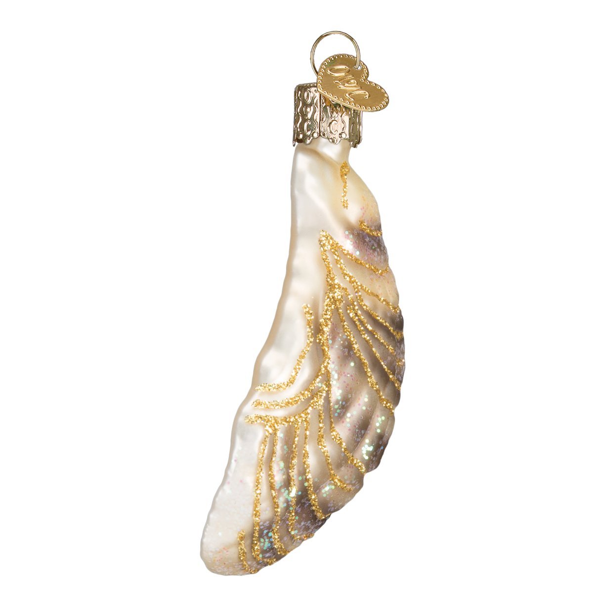 Old World Christmas Ornaments: Beach Shells Glass Blown Ornaments for Christmas Tree, Oyster with Pearl