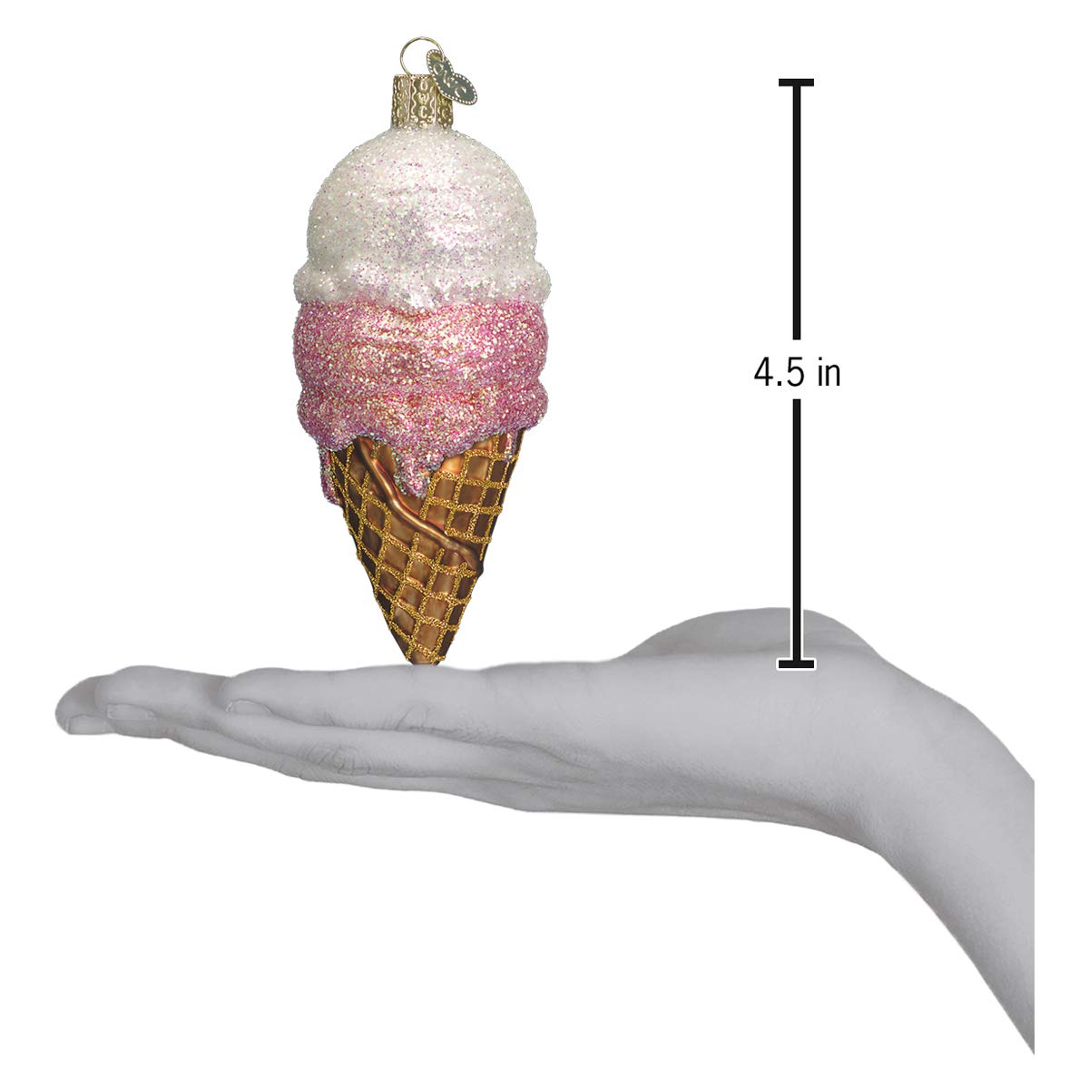 Old World Christmas Ice Cream Cone Glass Blown Ornament for Christmas Tree, Handcrafted Holiday Decoration, Ice Cream Collection