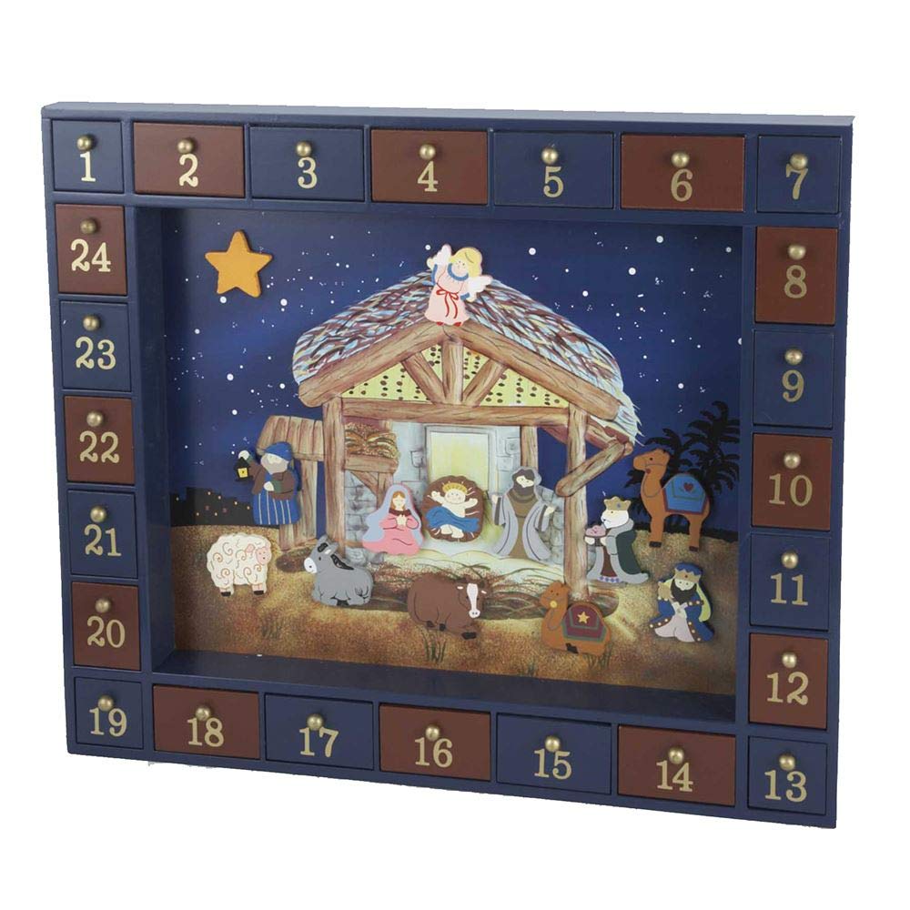 Kurt Adler J3767 Wooden Nativity Advent Calendar With 24 Magnetic Piece