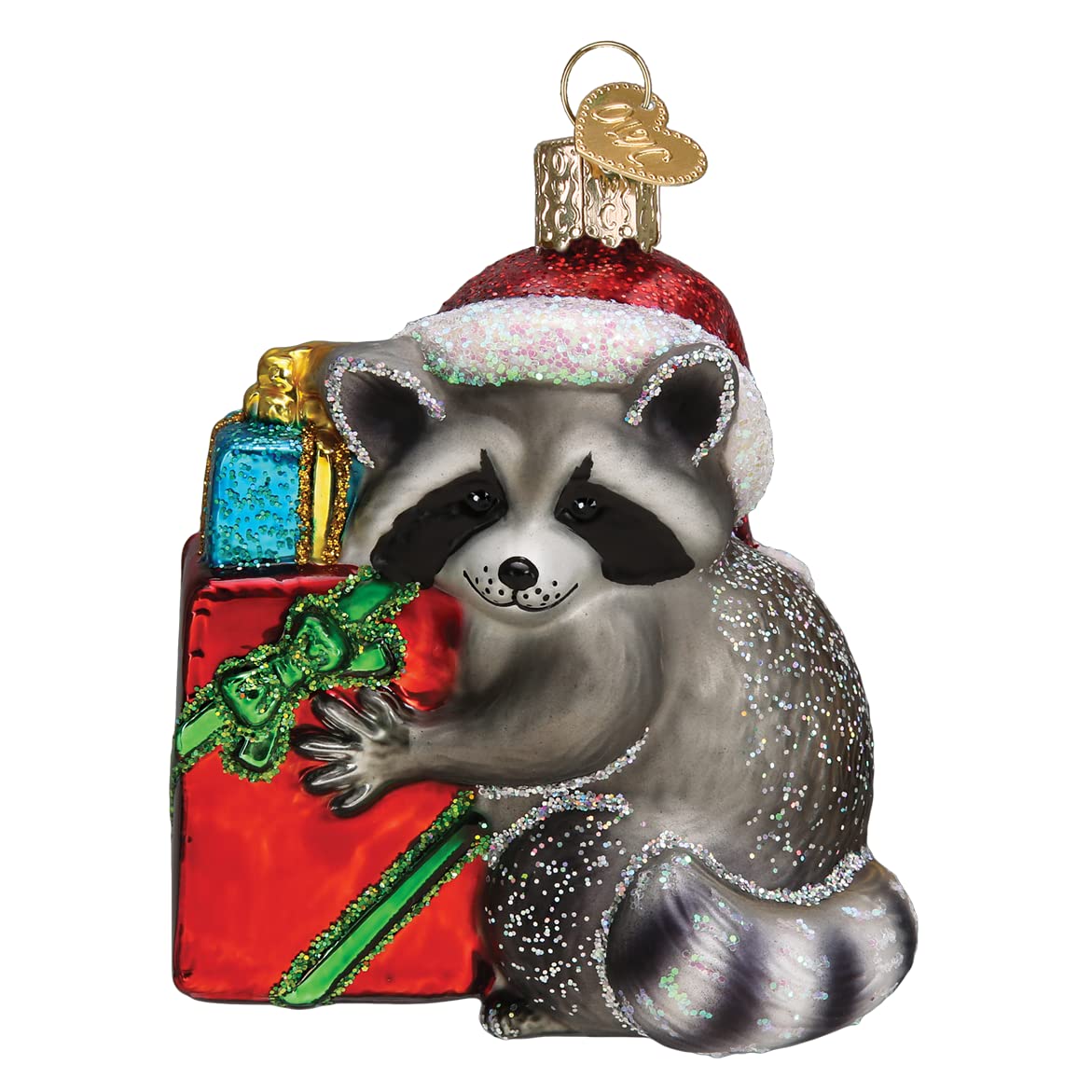 Old World Christmas Christmas Bandit Raccoon Glass Blown Ornament for Christmas Tree, Handcrafted Holiday Decoration, Wildlife Animal Collection