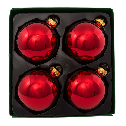 Kurt Adler 80mm Shiny Red Glass Ball Ornaments, 4-Piece Box Set Christmas