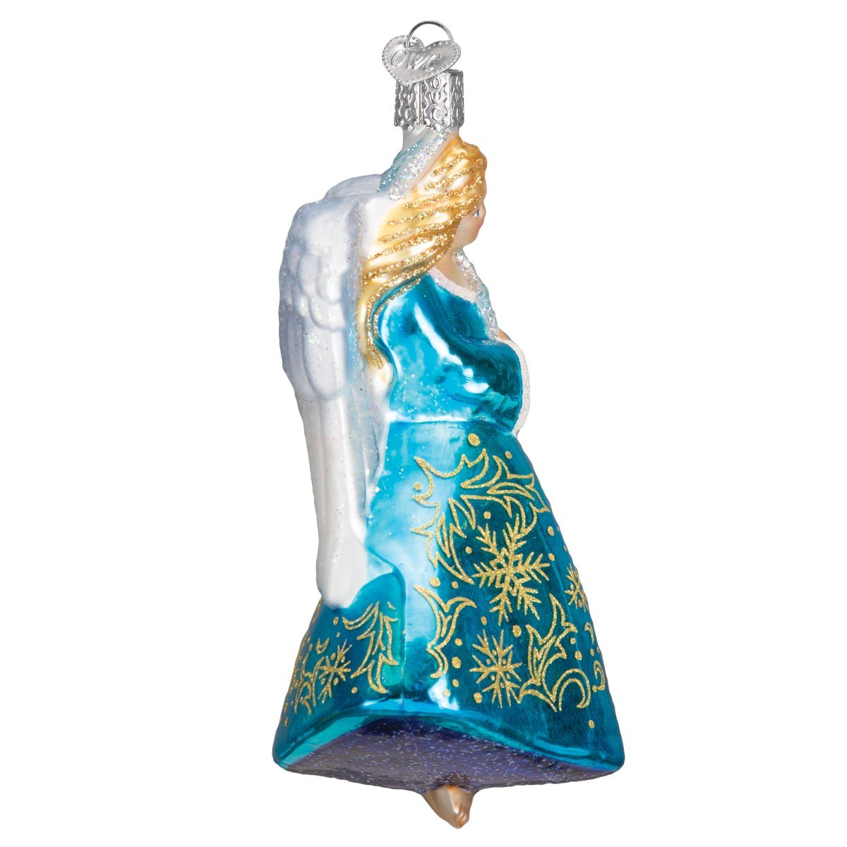 Old World Christmas Glistening Snowflake Angel Glass Blown Ornament for Christmas Tree, Handcrafted Holiday Decoration, Religion Collection