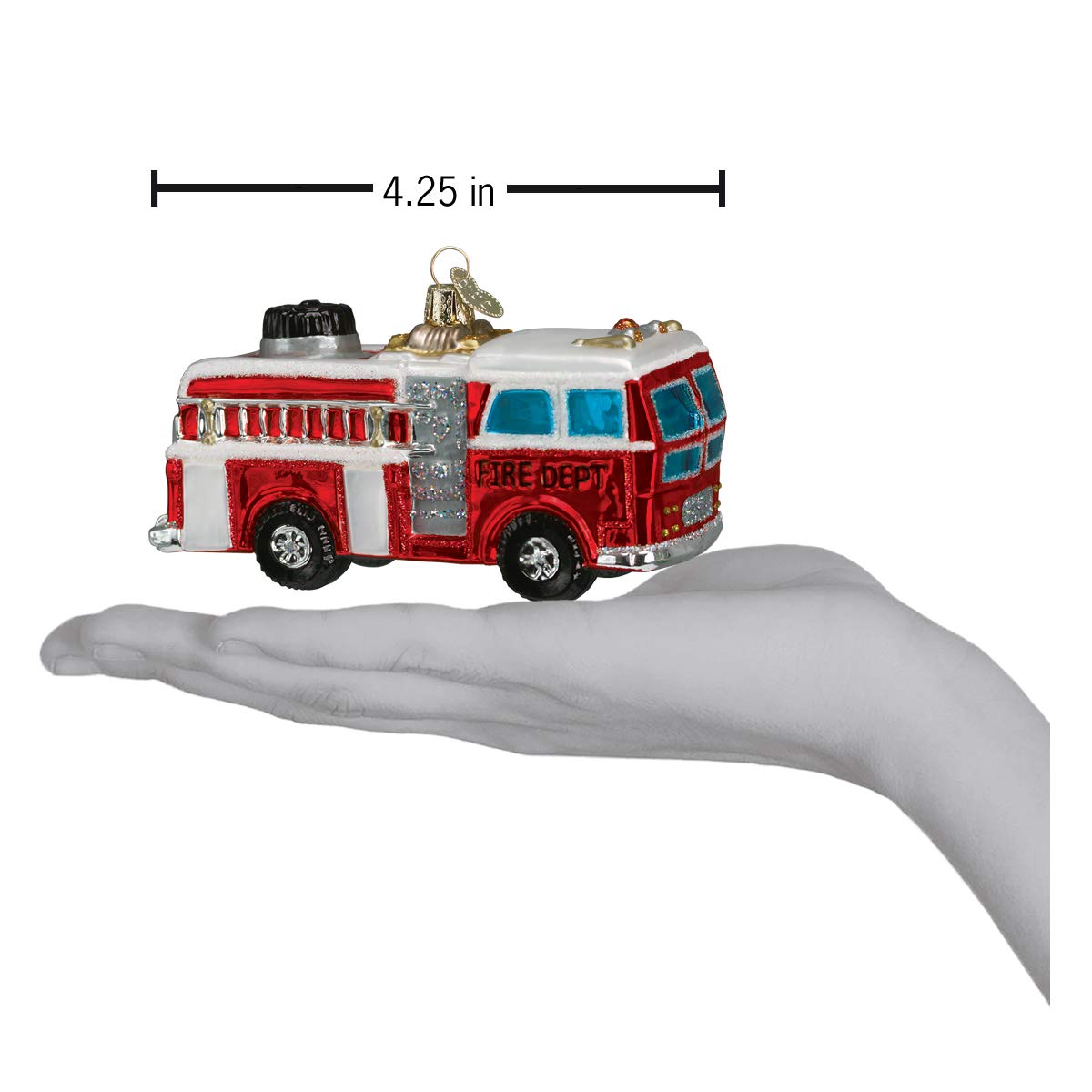 Old World Christmas Fire Truck Glass Blown Ornament for Christmas Tree, Handcrafted Holiday Decoration, Firefighter Collection