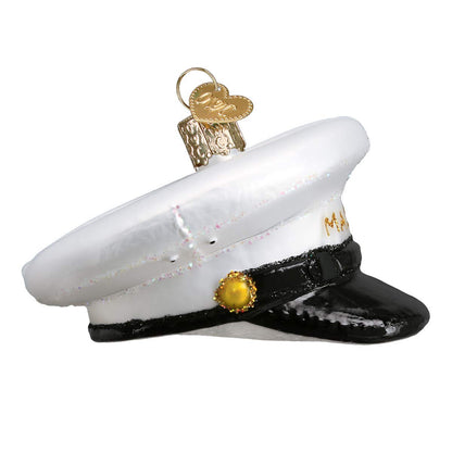 Old World Christmas Marine's Cap Glass Blown Ornament for Christmas Tree, Handcrafted Holiday Decoration, Military Collection