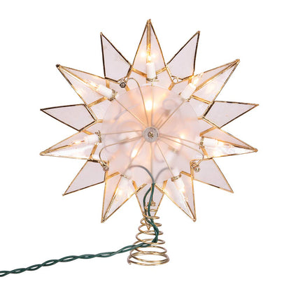 Kurt S. Adler UL3141 9.84" Brass Plated 7-Point Double Tip Capiz Star with Center Gem Tree Topper