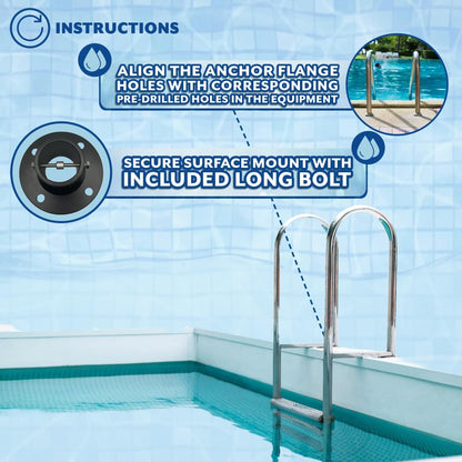Poolzilla Deck Anchor Flange, High Grade Cast Aluminum in Matte Black, Diameter: 1 7/8"