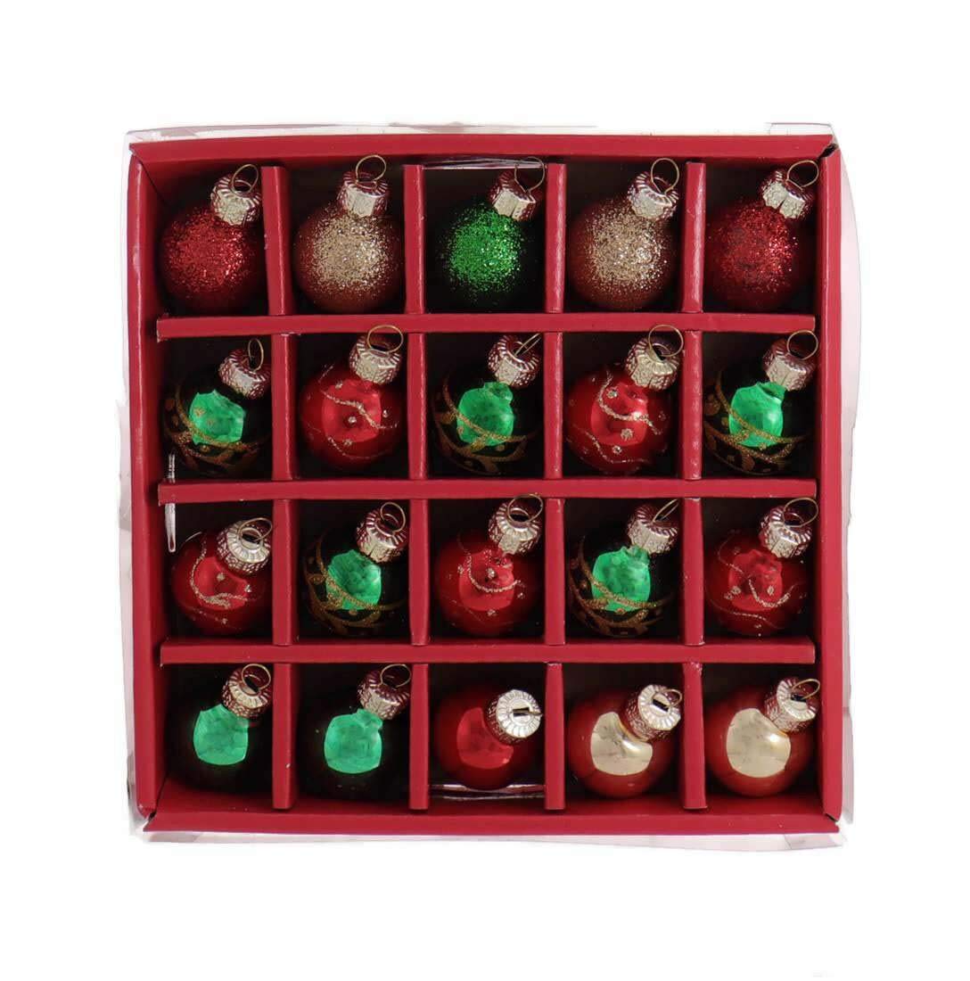 Pack of 12 Miniature Red and Green Christmas Ball Ornaments 1
