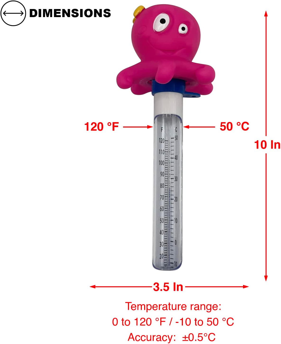 Poolzilla Floating Animal Thermometer for Pools, Spas, Hot tubs, & Aquariums (Octopus)