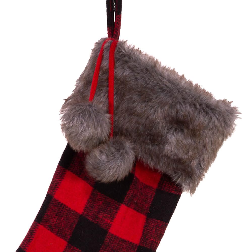 Kurt Adler SG0172 21" Fabric Plaid Stocking with Faux Fur Cuff