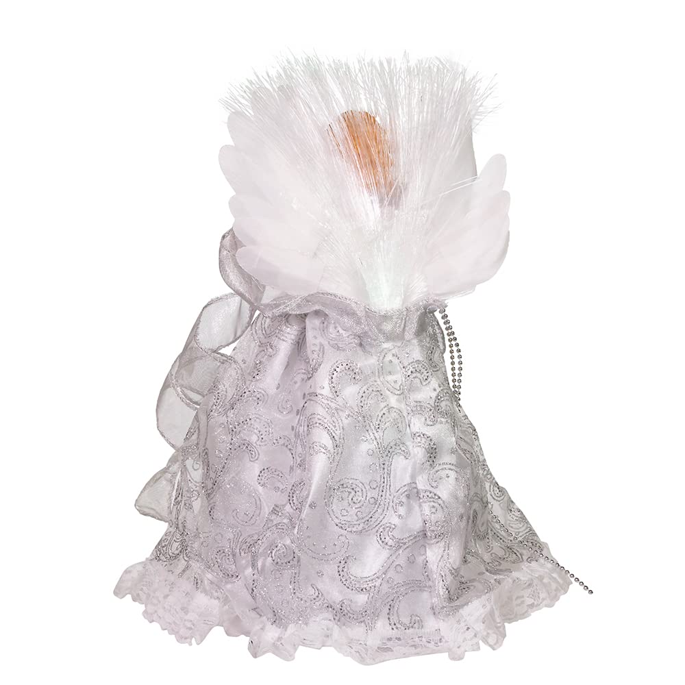 Kurt Adler CUL Fiber Optic LED Angel Christmas Treetop Figurine, 12-Inch, White and Silver