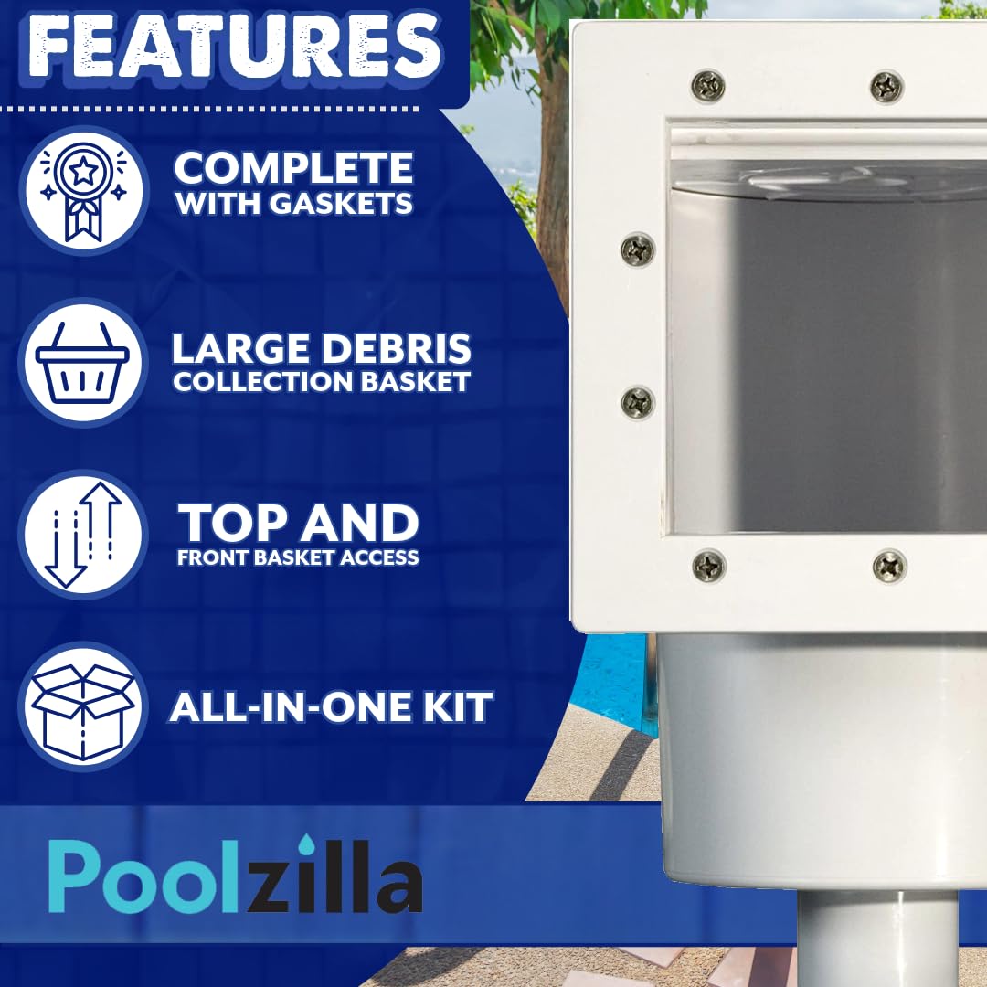 Poolzilla Standard Complete Thru-Wall Skimmer Kit | Above Ground Pools | White