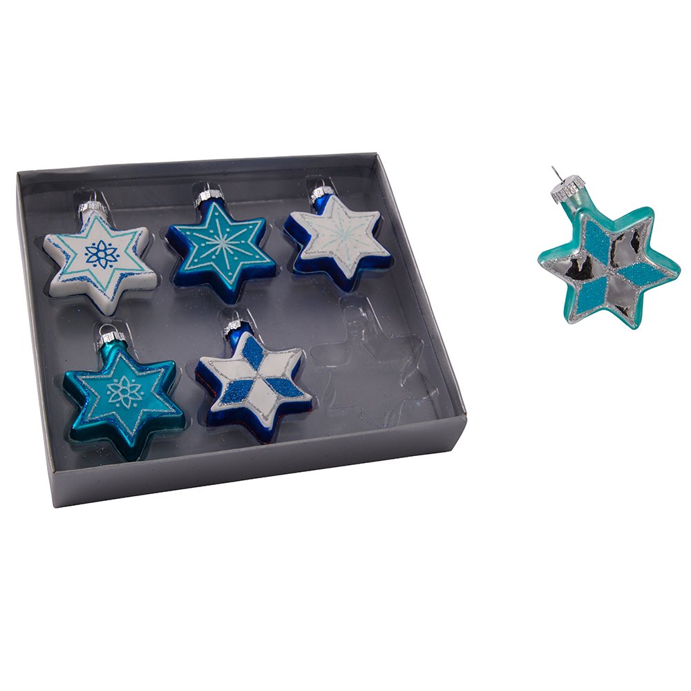 Kurt Adler H8203 Glass Star of David with Glitter Ornament, Set of 6, Blue
