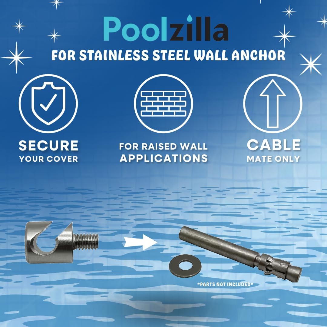 Poolzilla Stainless Steel Head for Wall Anchors - Screw for Pool Safety Cover Wall Anchors (Fits Poolzilla 3'' Wall Anchor)
