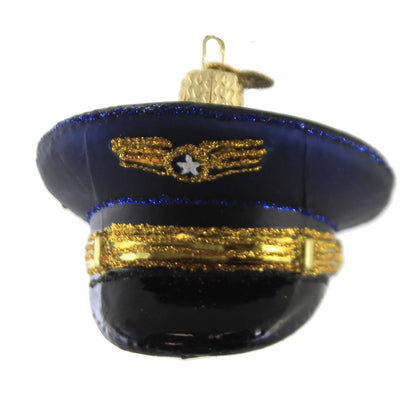 Old World Christmas Pilot's Cap Glass Blown Ornament for Christmas Tree, Handcrafted Holiday Decoration, Pilot Collection
