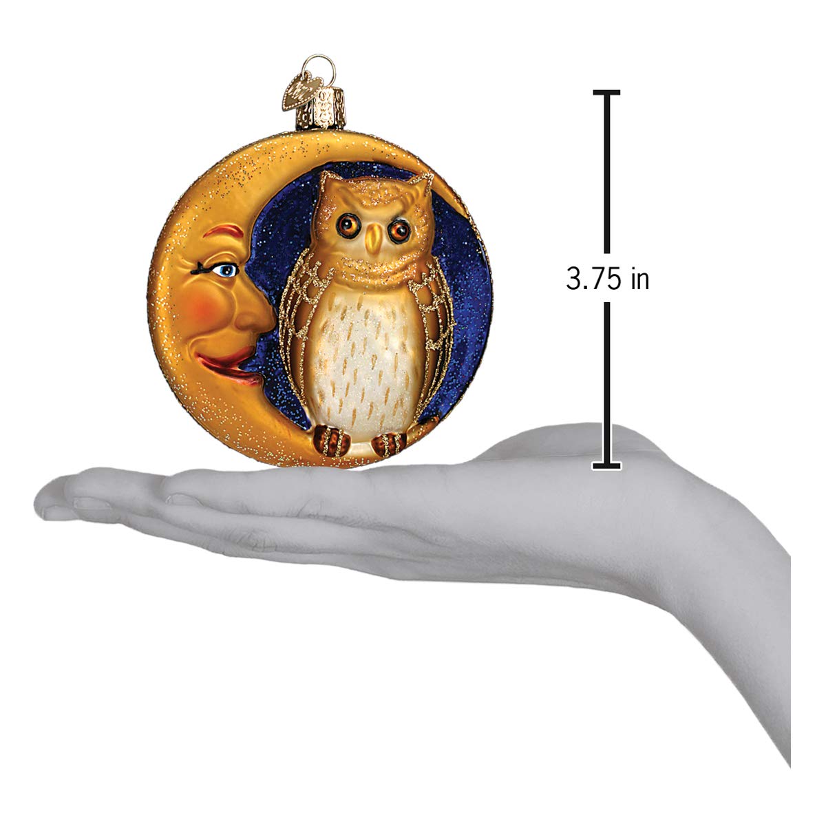 Old World Christmas Owl in Moon Glass Blown Ornament for Christmas Tree, Handcrafted Holiday Decoration, Halloween Collection
