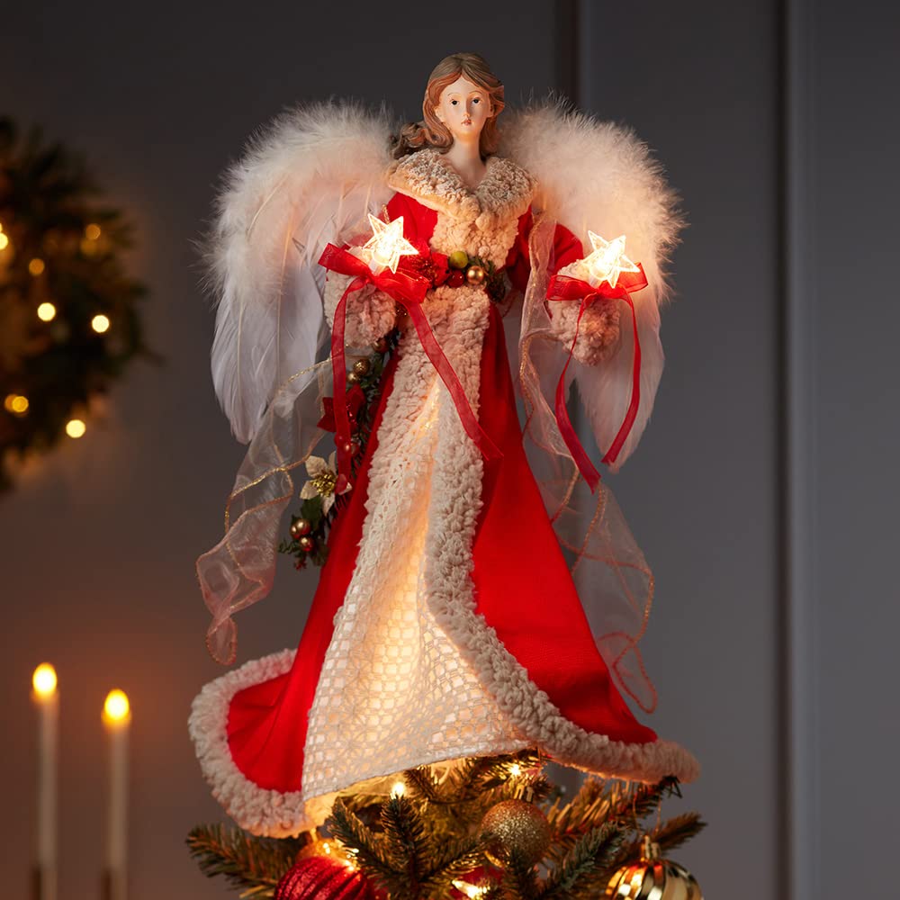 Kurt S. Adler UL 10-Light 16-Inch Kurt Adler Red and Ivory Angel Treetop