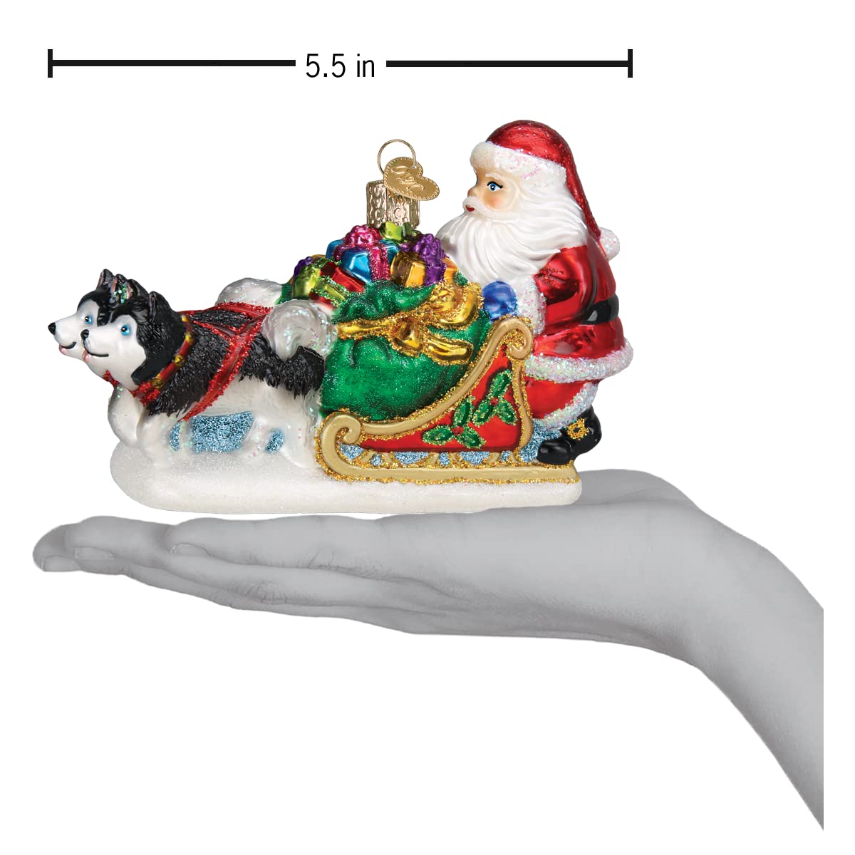 Old World Christmas Santa's Dog Sled Glass Blown Ornament for Christmas Tree
