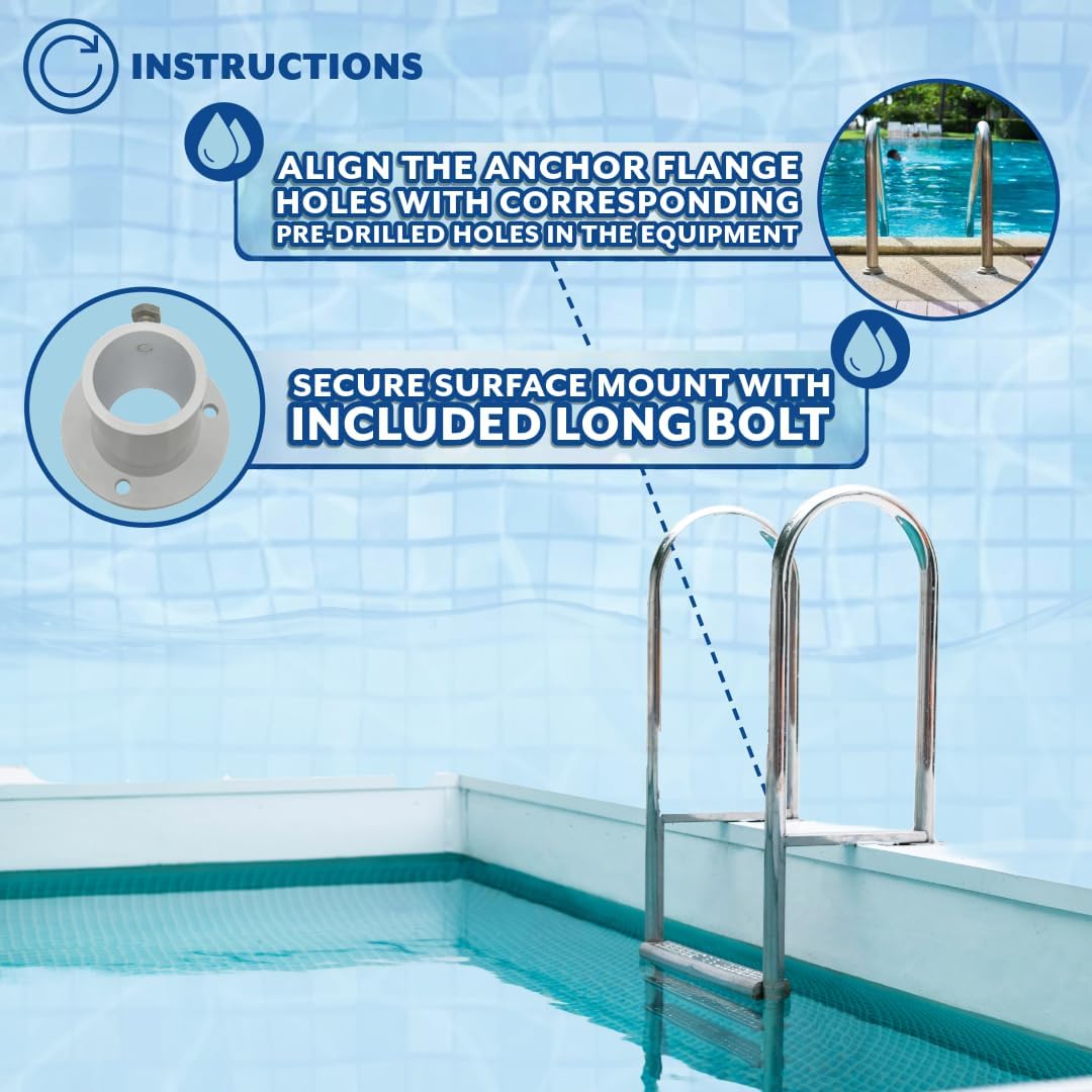 Poolzilla Deck Anchor Flange, High Grade Cast Aluminum in Matte White, Diameter: 1 1/2"