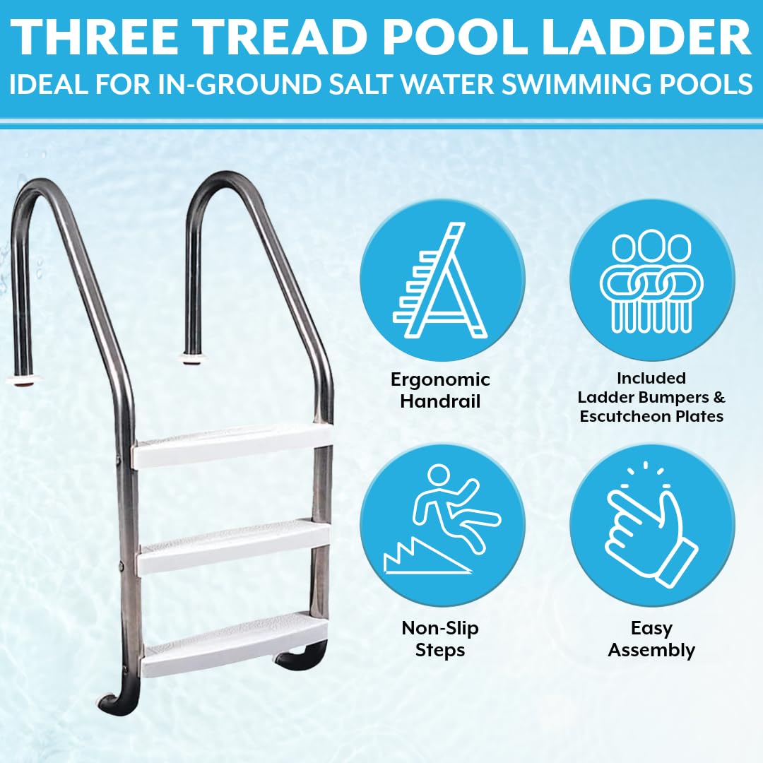 Poolzilla Salt-Friendly Stainless Steel Ladder for In-Ground Swimming Pools