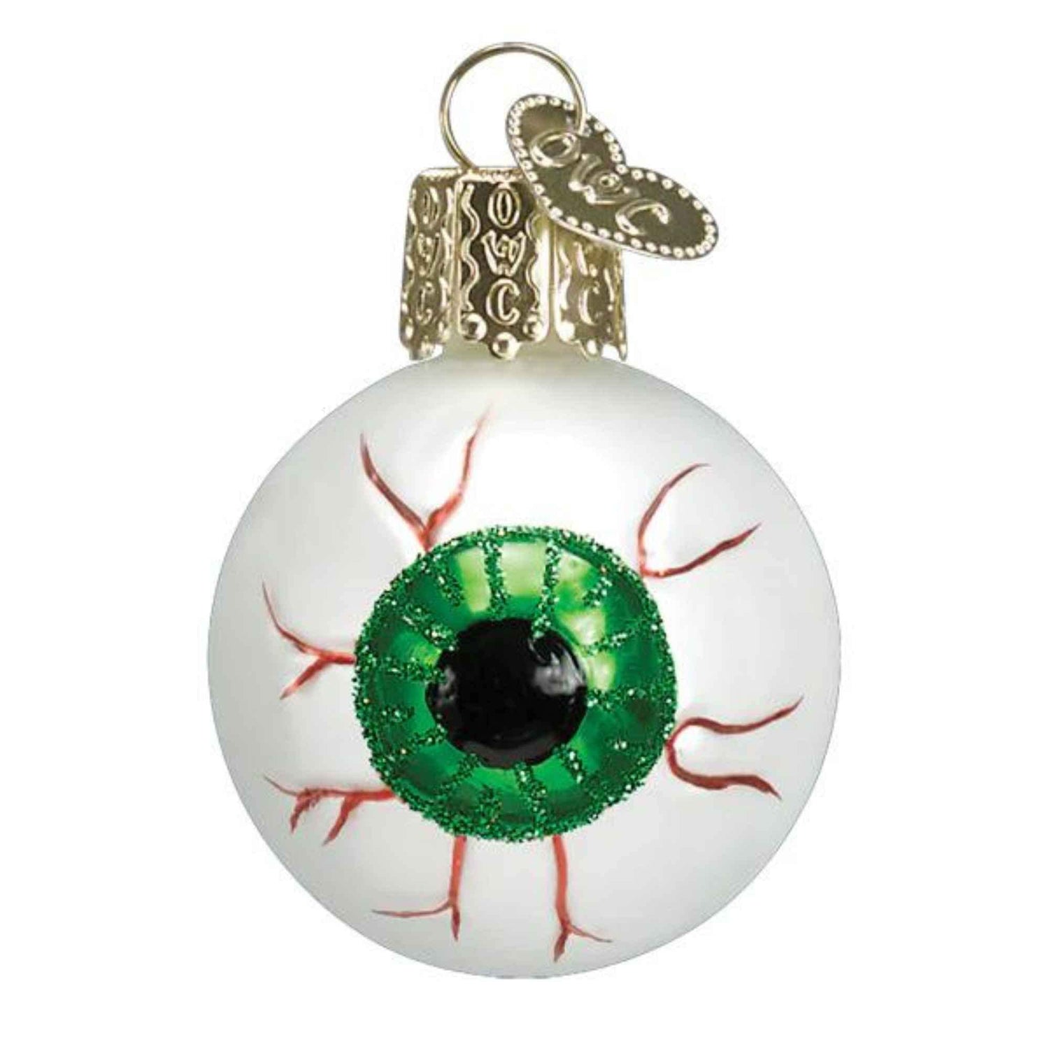 Old World Christmas Green Evil Eye Glass Blown Ornament for Christmas Tree, Handcrafted Holiday Decoration, Halloween Collection
