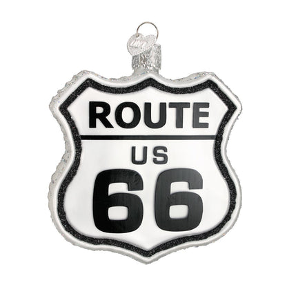 Old World Christmas Historic Route Sign Glass Blown Ornament for Christmas Tree, Handcrafted Holiday Decoration, Travel Collection