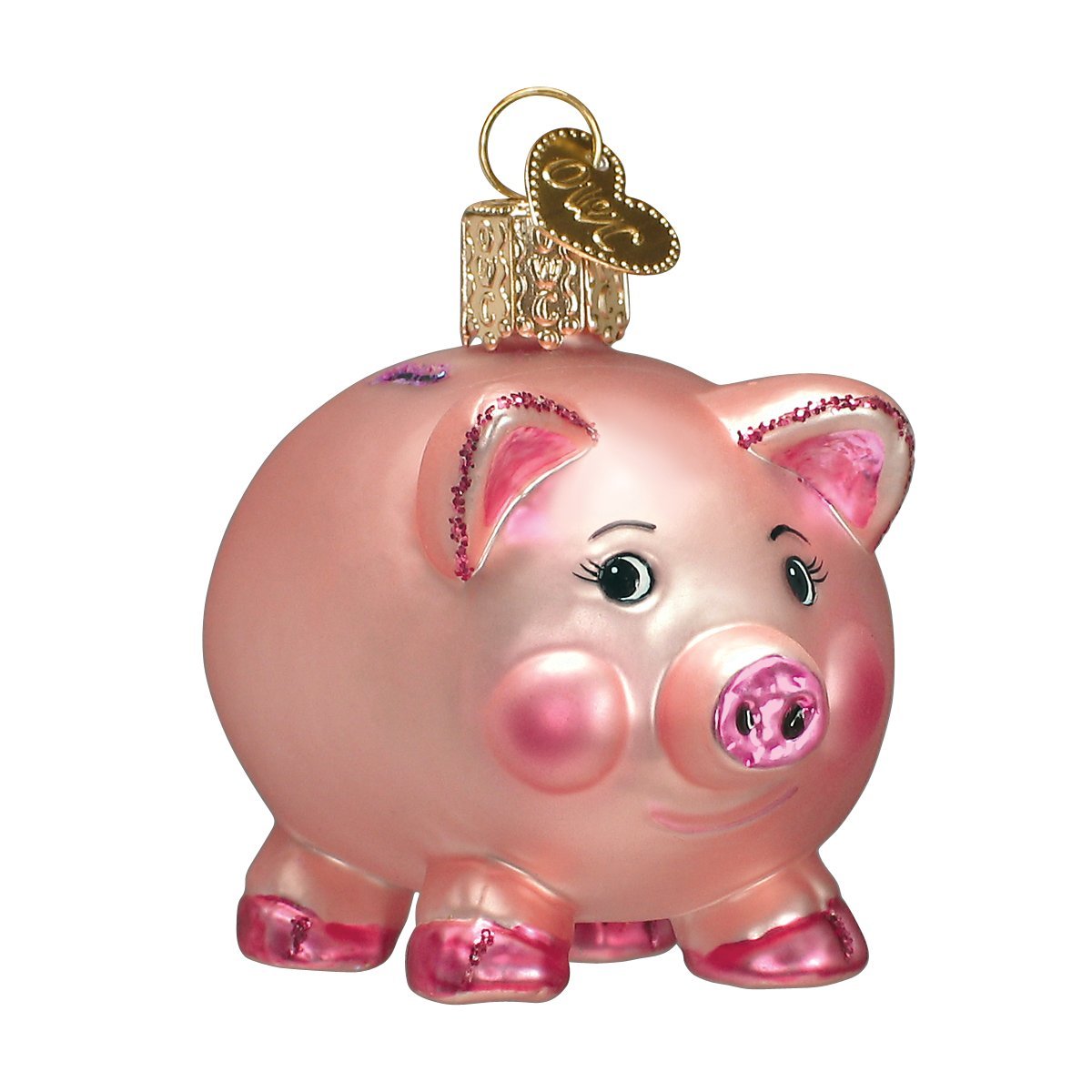 Old World Christmas Piggy Bank Glass Blown Ornament for Christmas Tree, Handcrafted Holiday Decoration, Pig Collection