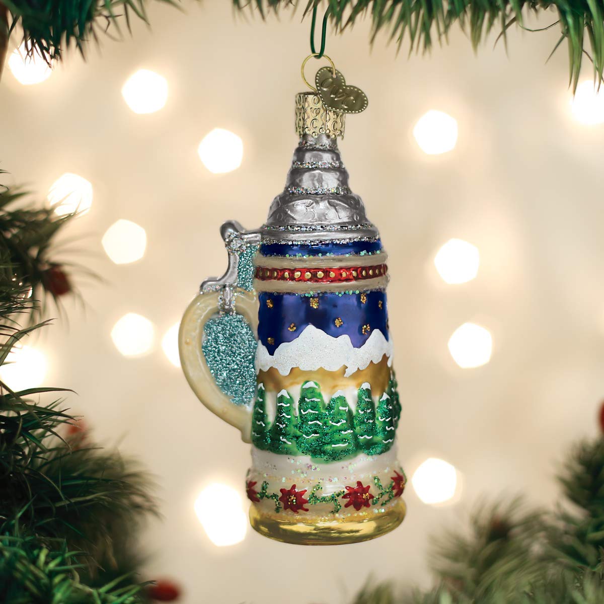 Old World Christmas German Stein Glass Blown Ornament for Christmas Tree, Handcrafted Holiday Decoration, Beer Collection