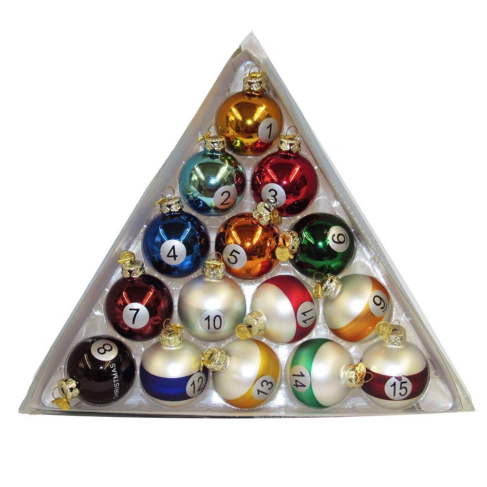 Kurt Adler 40mm Medallion Collection 15 Piece Glass Pool Balls